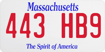 MA license plate 443HB9