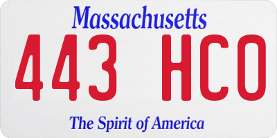 MA license plate 443HC0