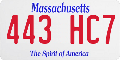 MA license plate 443HC7