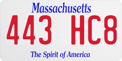 MA license plate 443HC8