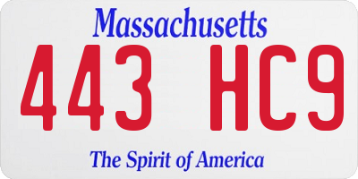 MA license plate 443HC9