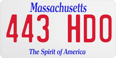 MA license plate 443HD0