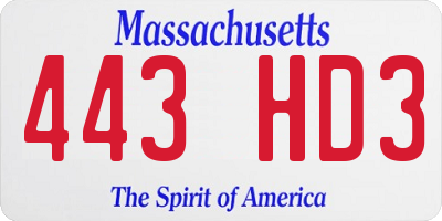 MA license plate 443HD3
