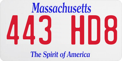 MA license plate 443HD8