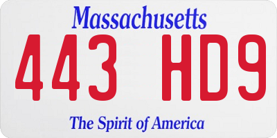 MA license plate 443HD9