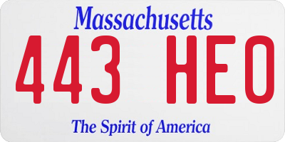 MA license plate 443HE0