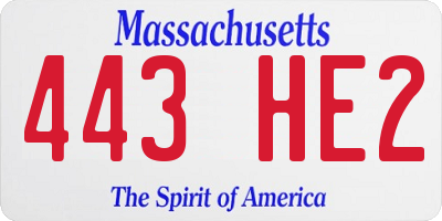 MA license plate 443HE2