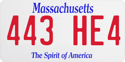 MA license plate 443HE4