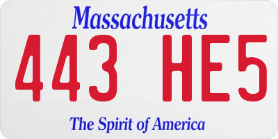MA license plate 443HE5