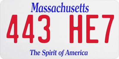 MA license plate 443HE7