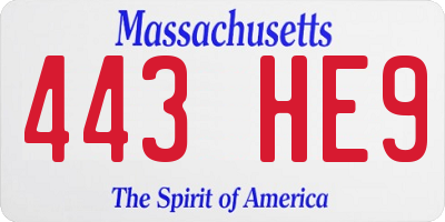MA license plate 443HE9