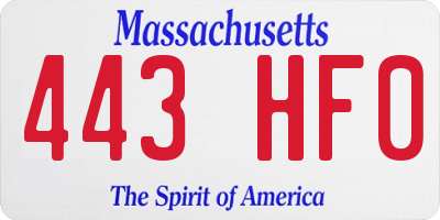 MA license plate 443HF0