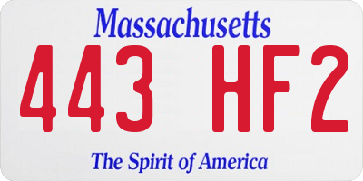 MA license plate 443HF2