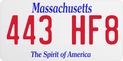 MA license plate 443HF8