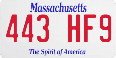 MA license plate 443HF9