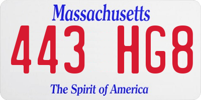 MA license plate 443HG8