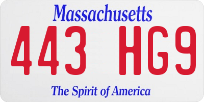 MA license plate 443HG9