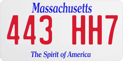 MA license plate 443HH7