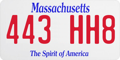MA license plate 443HH8