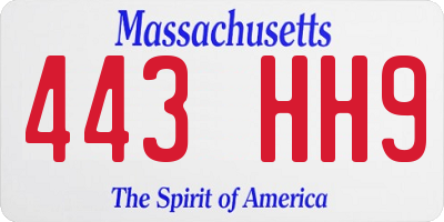 MA license plate 443HH9