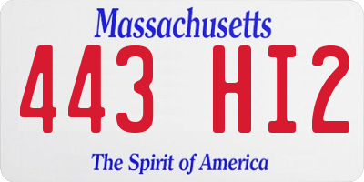 MA license plate 443HI2