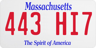 MA license plate 443HI7