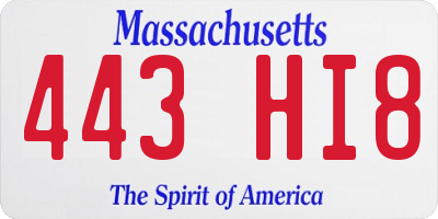 MA license plate 443HI8
