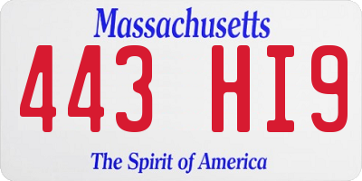 MA license plate 443HI9
