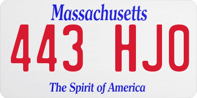 MA license plate 443HJ0
