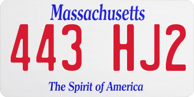 MA license plate 443HJ2
