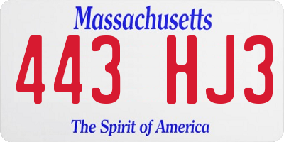 MA license plate 443HJ3
