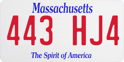 MA license plate 443HJ4