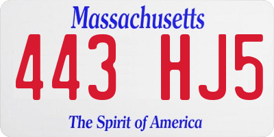 MA license plate 443HJ5