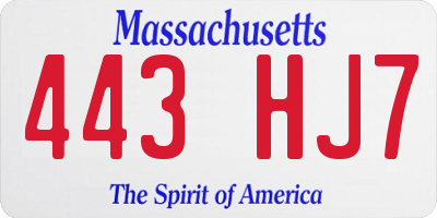 MA license plate 443HJ7