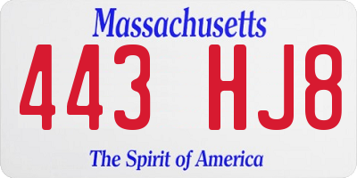 MA license plate 443HJ8