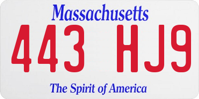 MA license plate 443HJ9