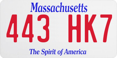 MA license plate 443HK7