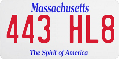 MA license plate 443HL8
