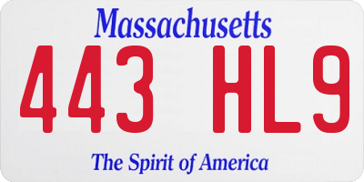 MA license plate 443HL9