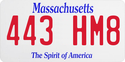 MA license plate 443HM8