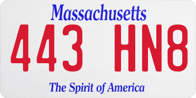MA license plate 443HN8