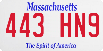 MA license plate 443HN9