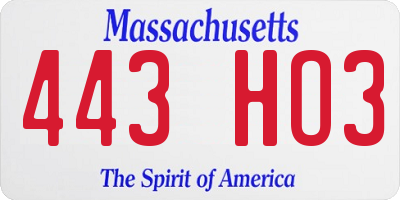 MA license plate 443HO3