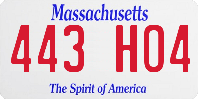 MA license plate 443HO4