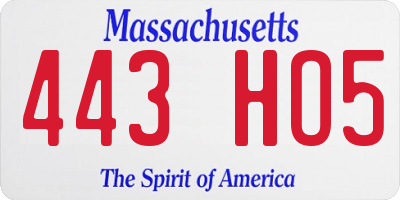 MA license plate 443HO5