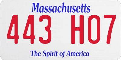 MA license plate 443HO7