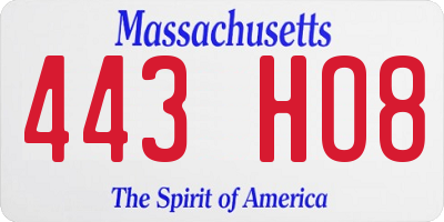 MA license plate 443HO8