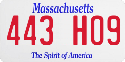 MA license plate 443HO9