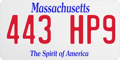 MA license plate 443HP9