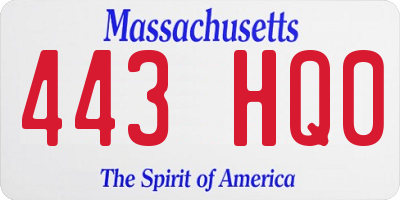 MA license plate 443HQ0